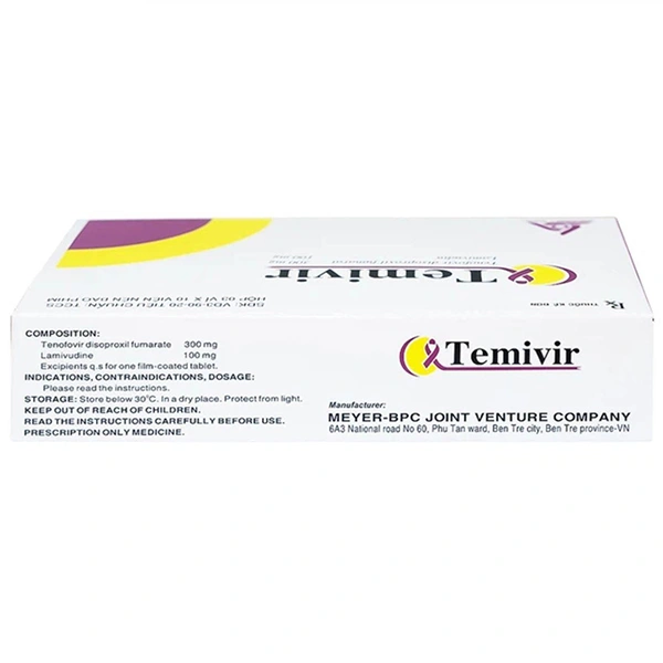 Temivir điều trị nhiễm HBV và virus HIV -1 gây suy giảm miễn dịch (3 vỉ x 10 viên) - 2